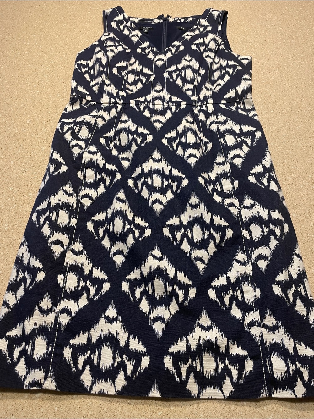 Talbots Navy and White Patterned Sleeveless Sheath Dress